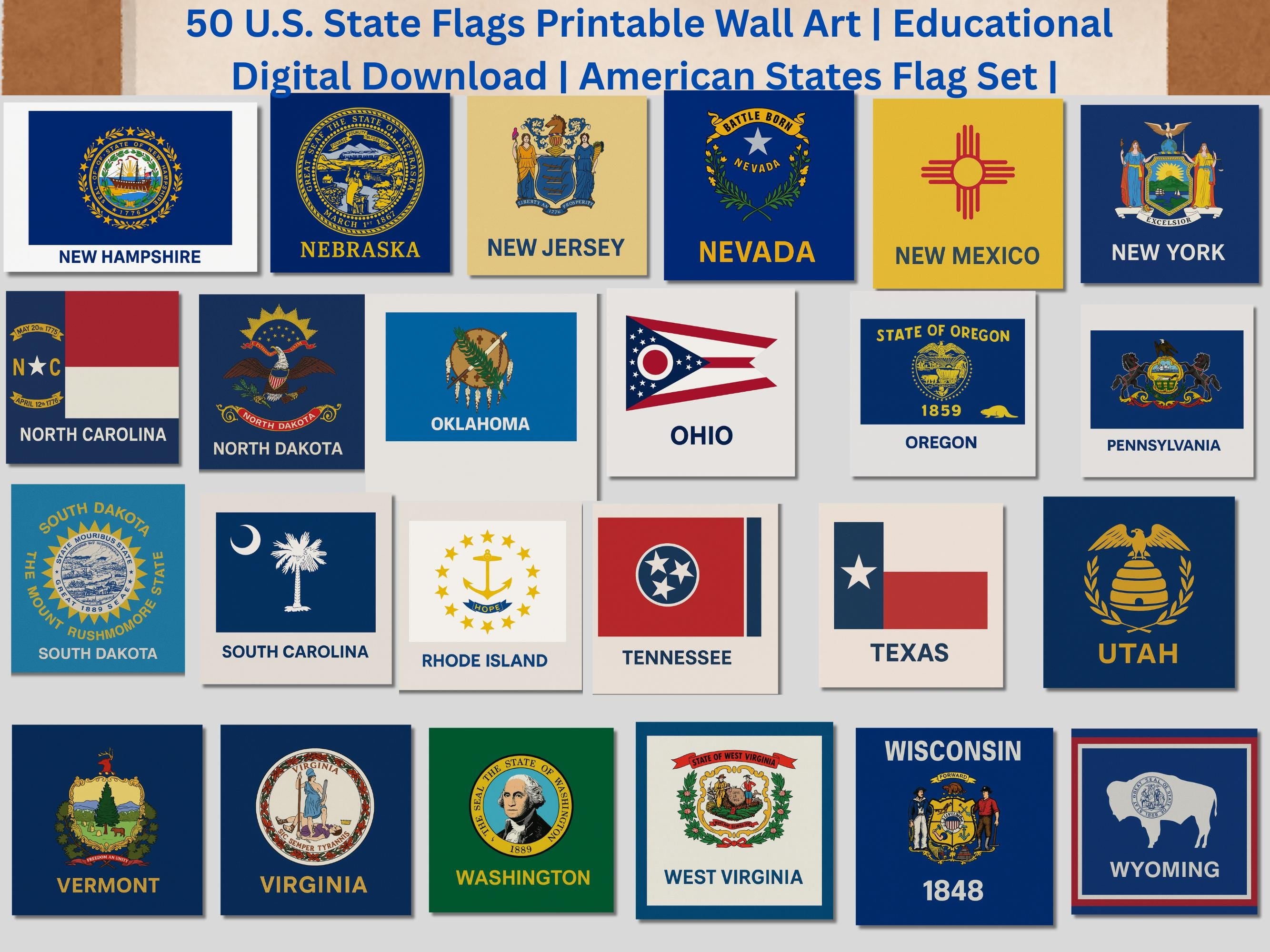 U.S. State Flags Printable Art | Classroom Decor (Digital Download)