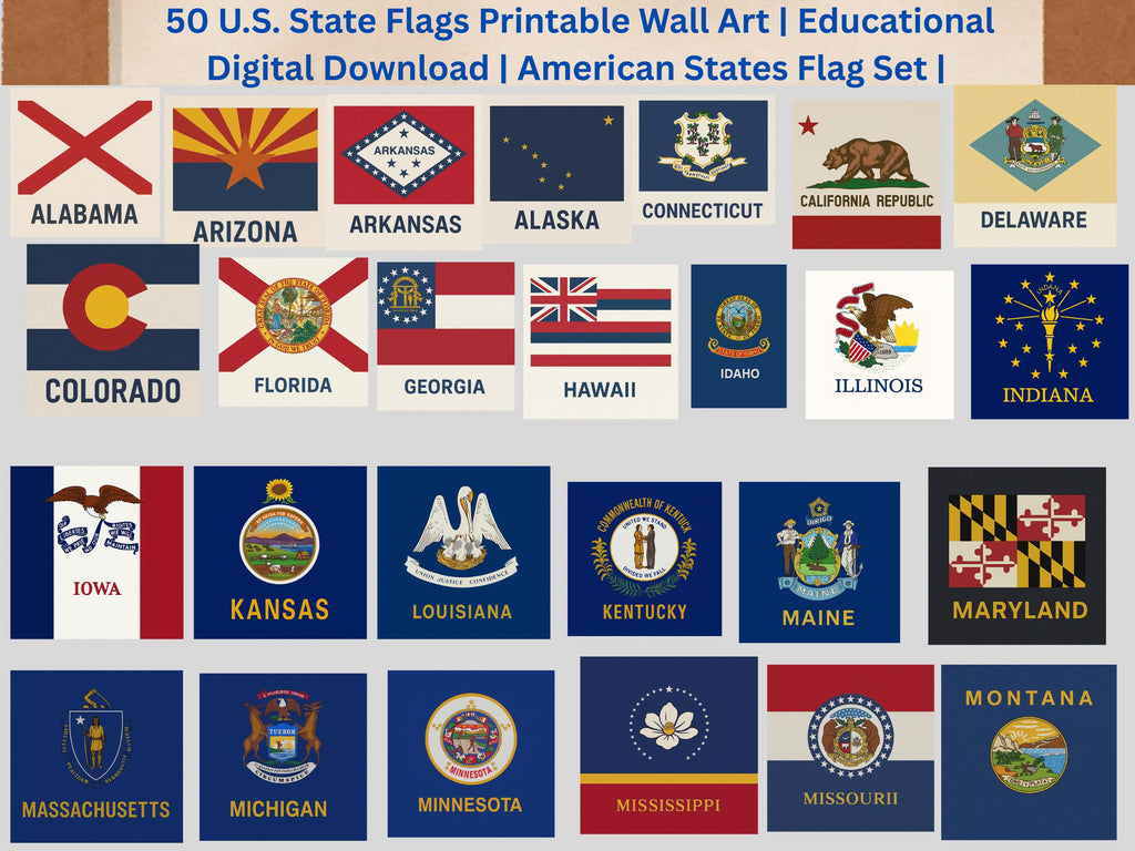 U.S. State Flags Printable Art | Classroom Decor (Digital Download)