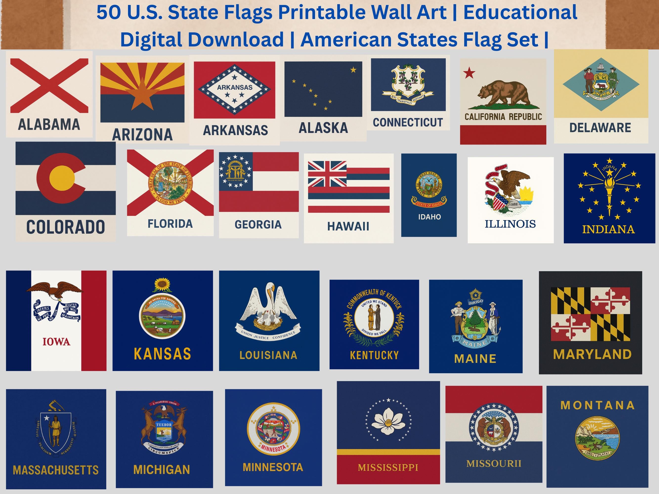 U.S. State Flags Printable Art | Classroom Decor (Digital Download)