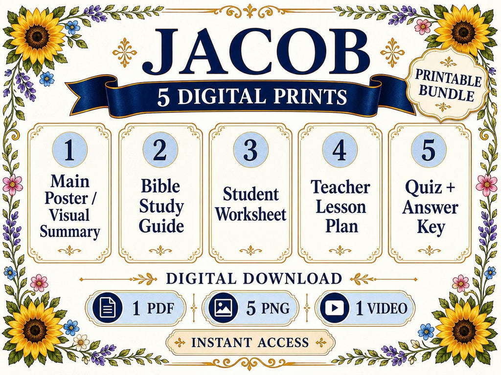 Jacob Story Bible Study Bundle, Poster, Lesson, Guide, worksheet, Quiz (PDF, PNG, MP4 Downloads)