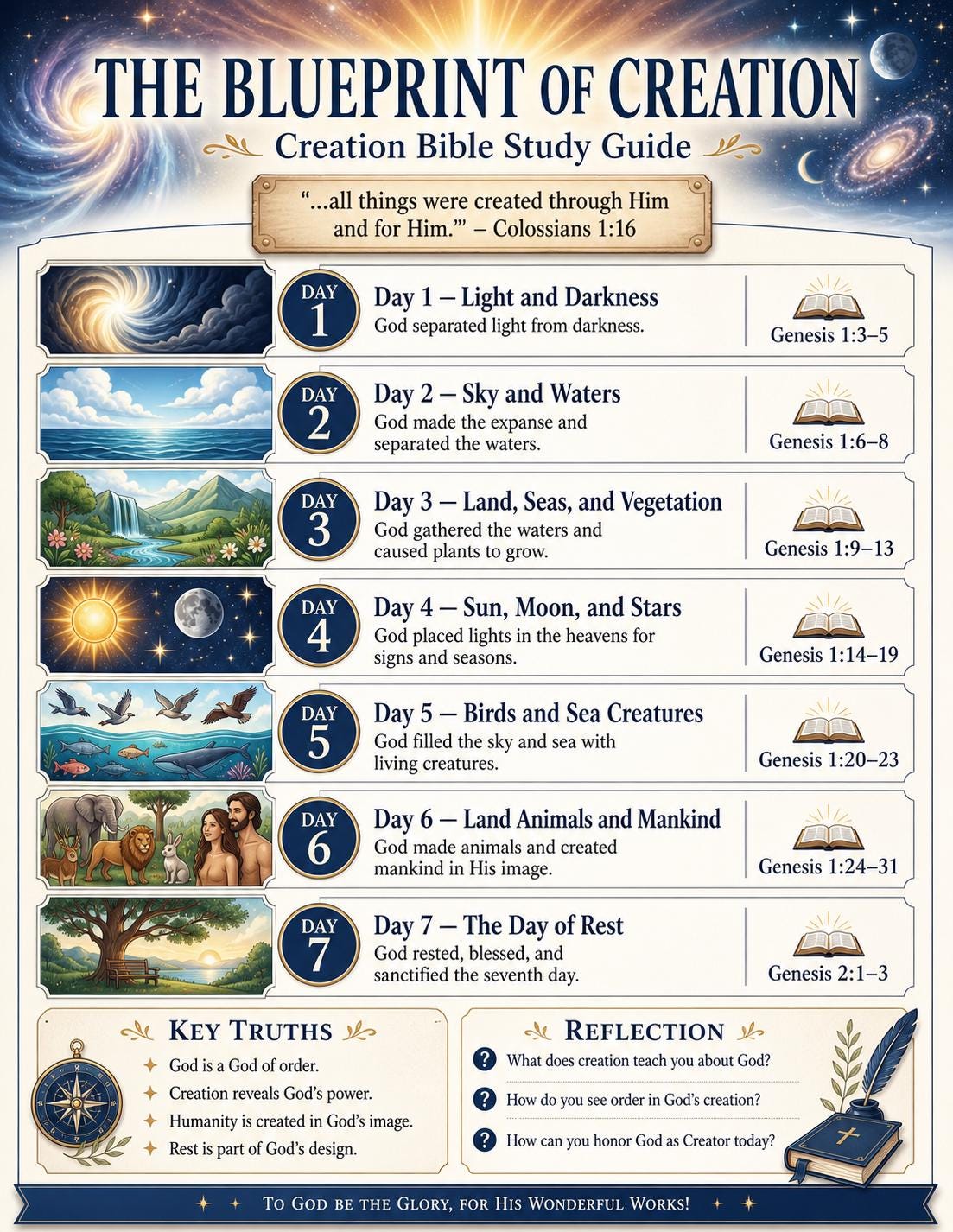 Creation Bible Study Guide, Poster, Lesson, worksheet, Quiz (PDF, PNG, MP4 Downloads)