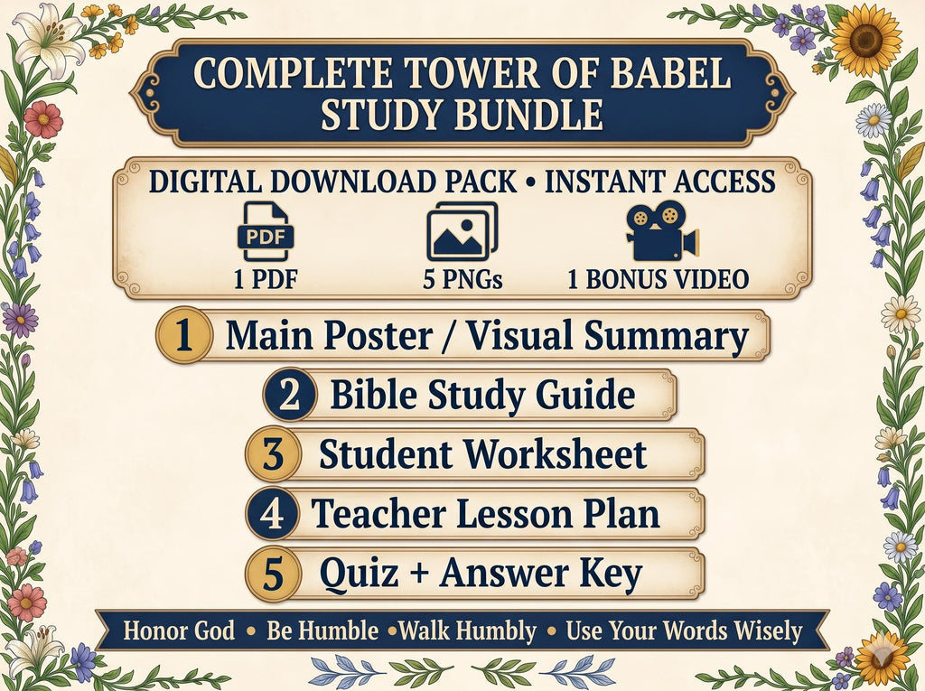 Tower of Babel Bible Study Bundle, Poster, Lesson, Guide (PDF, PNG, MP4 Downloads)