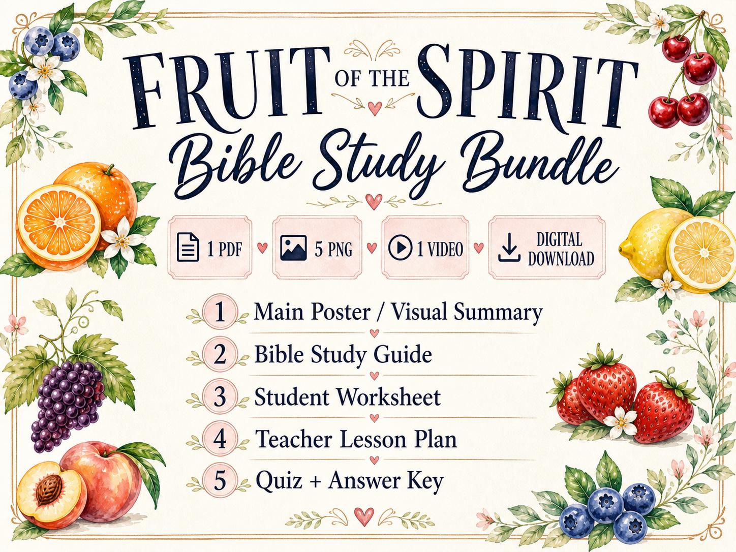 Fruit of the Spirit Bible Poster, Galatians 5:22-23 Study Guide (PDF, PNG, MP4)