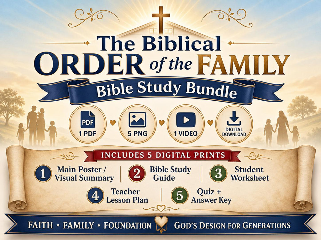 Biblical Order of the Family Bible Study Bundle, Poster, Worksheet, Teacher Lesson, Guide, Quiz (PDF, PNG and MP4 Downloads)