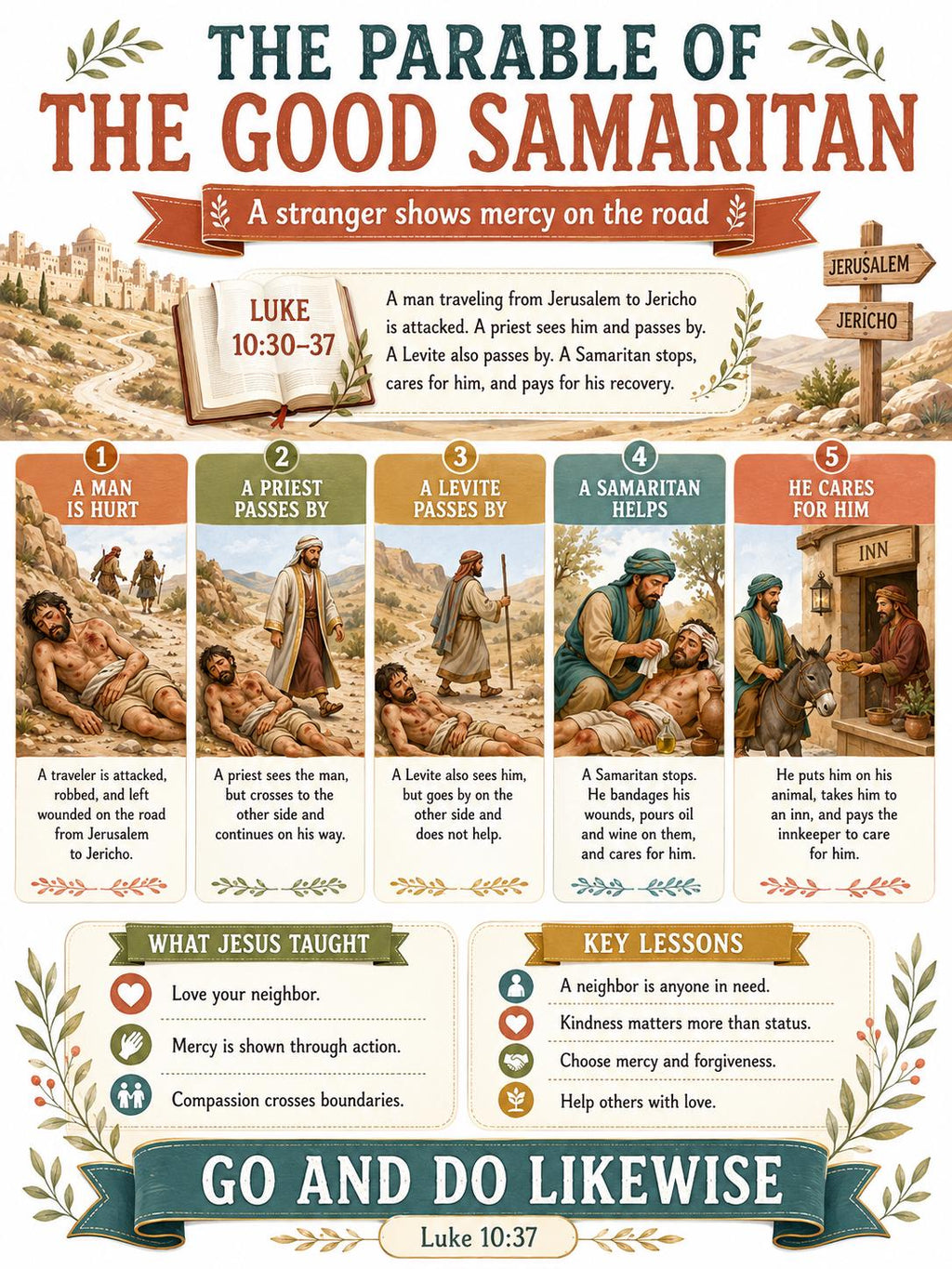 The Good Samaritan Bible Study Bundle, Parable Poster, Worksheet, Teacher Lesson, Guide, Quiz, (PDF, PNG and MP4 Downloads)