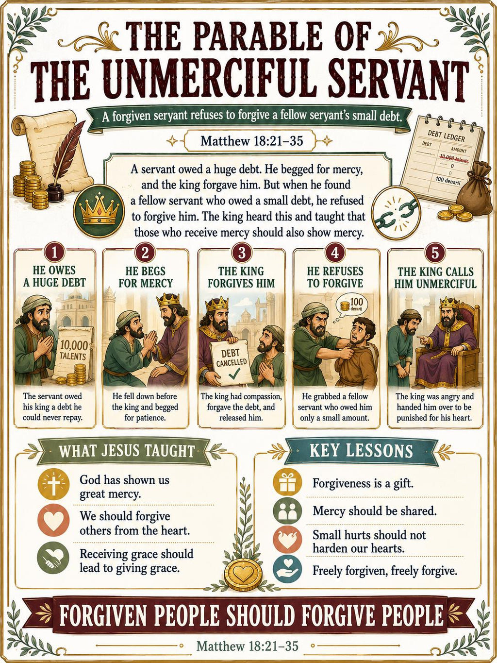 Unmerciful Servant Bible Study Bundle, Parable Poster, Guide, Quiz (PDF, PNG, MP4)