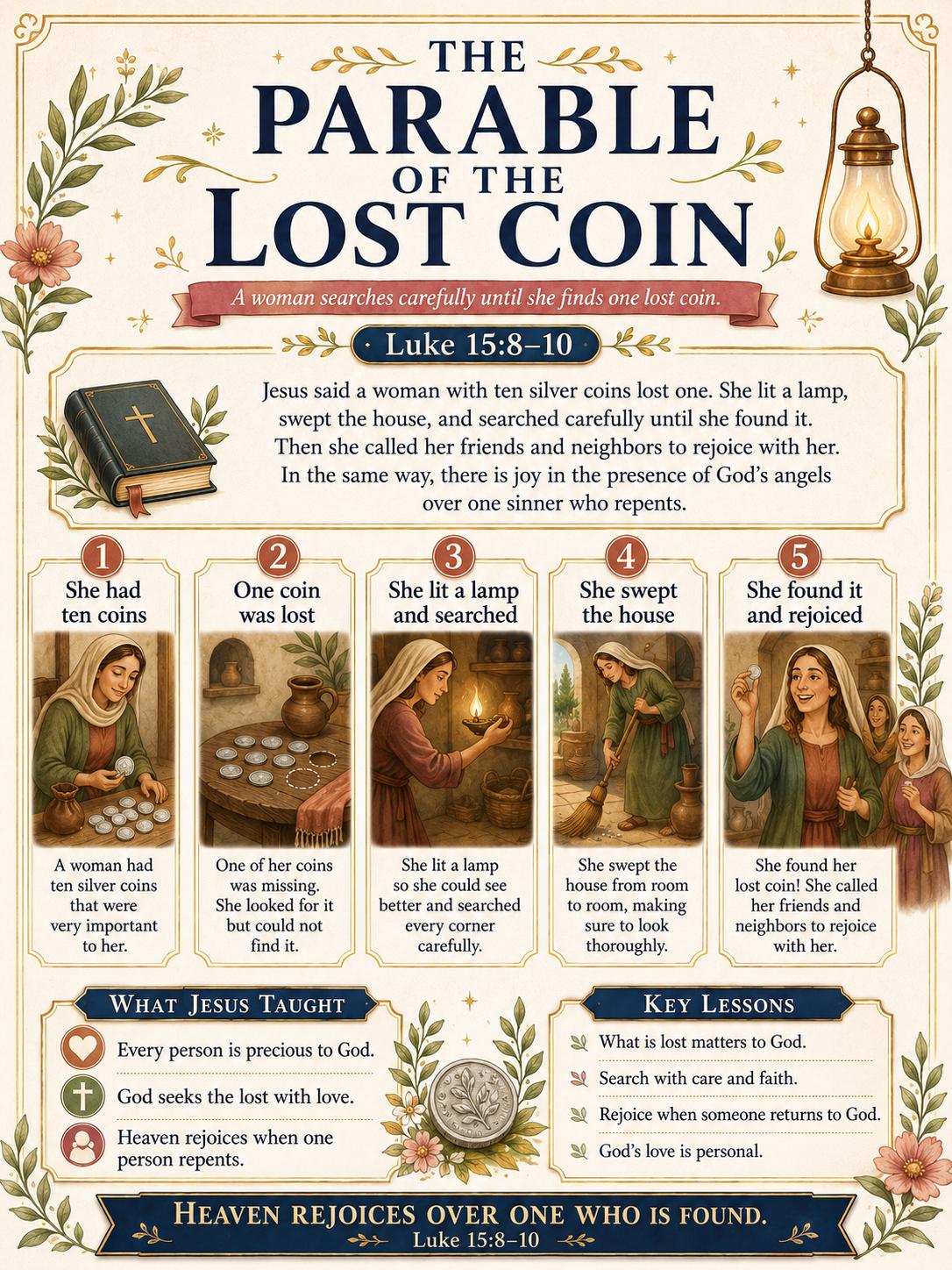 The Lost Coin Bible Study Bundle, Parable Poster, Worksheet, Teacher Lesson, Guide, Quiz, (PDF, PNG and MP4 Downloads)