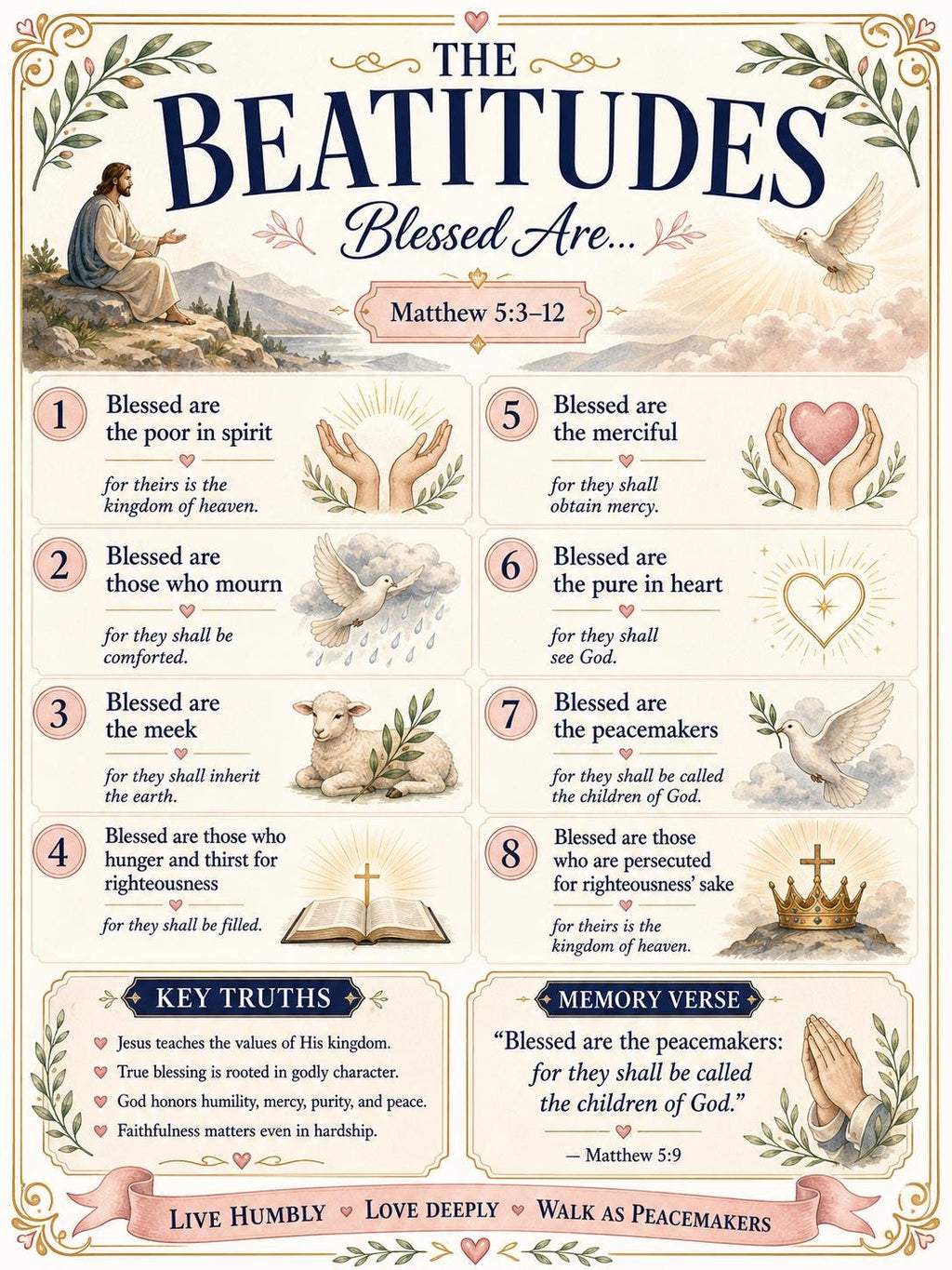 Beatitudes Bible Study Bundle, Poster, Guide, Worksheet (PDF, PNG, MP4 Downloads)