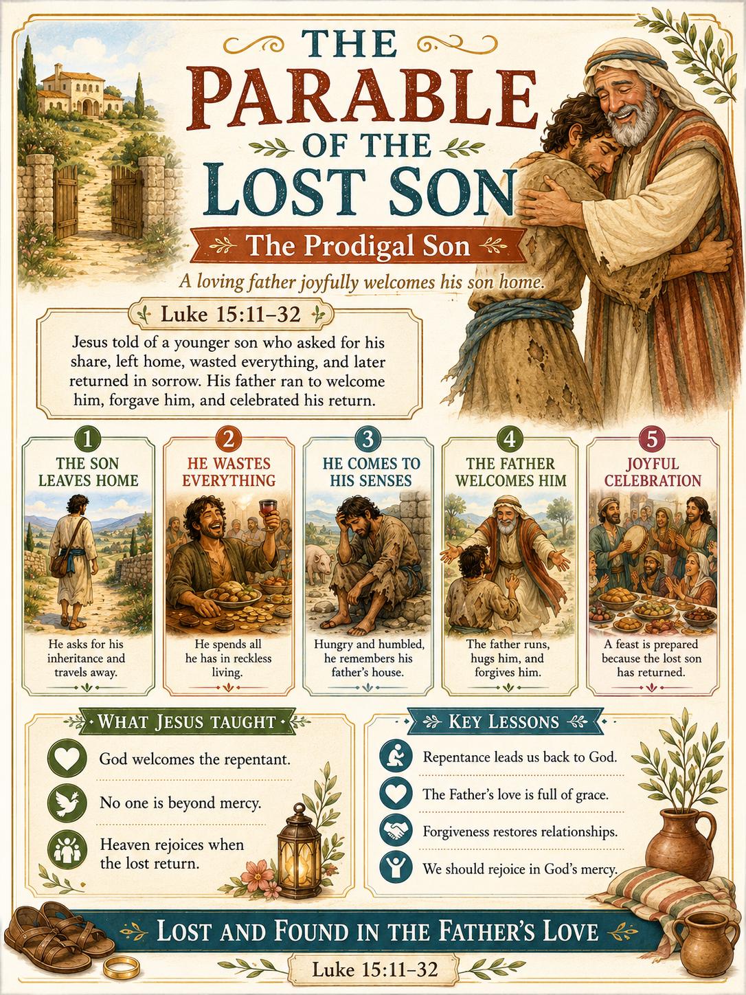 The Lost(Prodigal) Son Bible Study Bundle, Prodigal Son Parable Poster, Worksheet, Teacher Lesson, Guide, Quiz, (PDF, PNG and MP4)