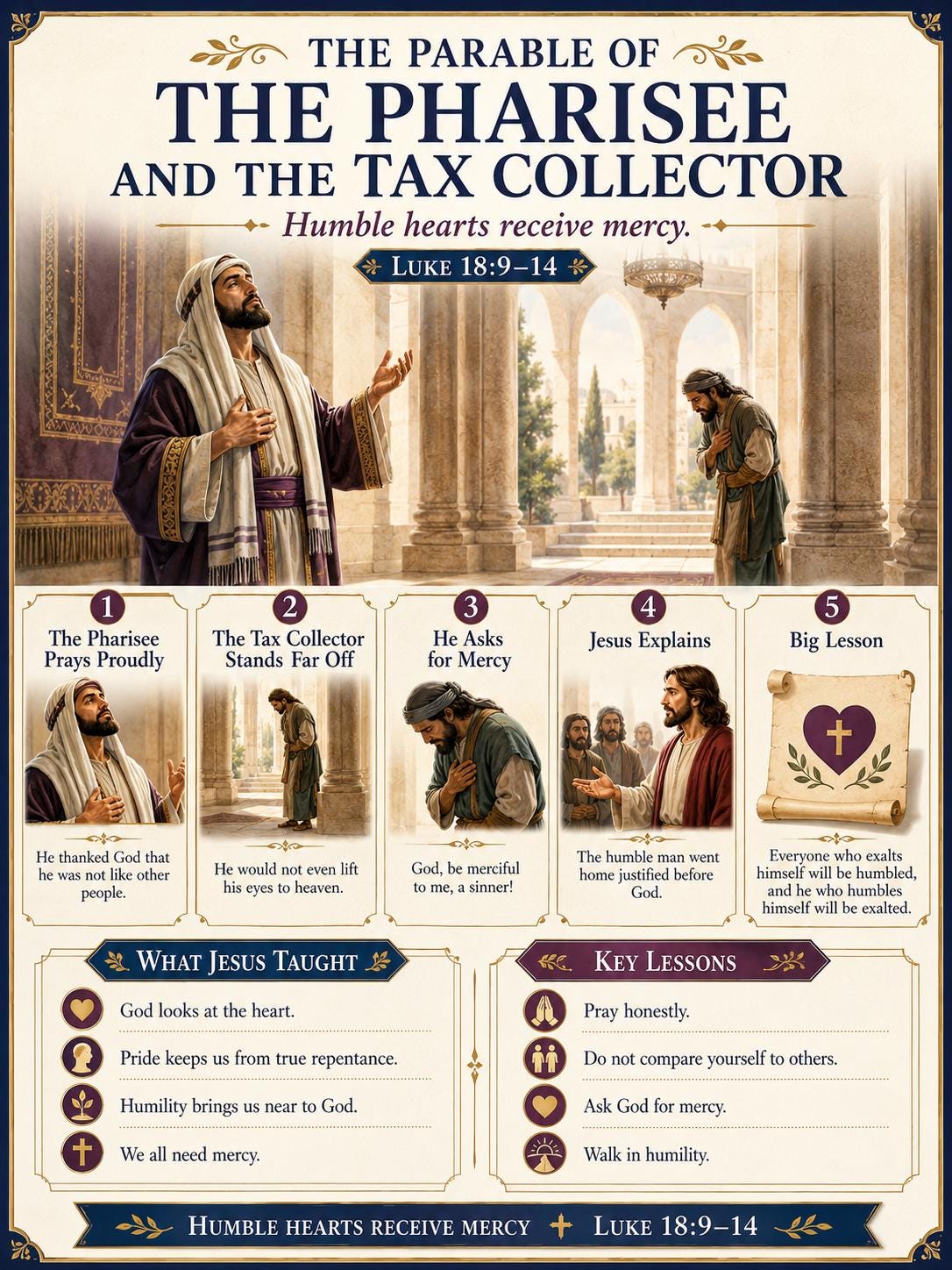 The Pharisee and the Tax Collector Bible Study Bundle, Parable Poster, Worksheet, Teacher Lesson, Guide, Quiz, (PDF, PNG and MP4 )