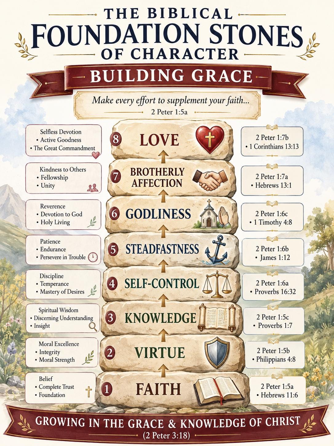 Biblical Foundation Stones of Character Bible Study Bundle, Christian Poster, Worksheet, Teacher Lesson, Guide, Quiz, PDF, PNG and MP4