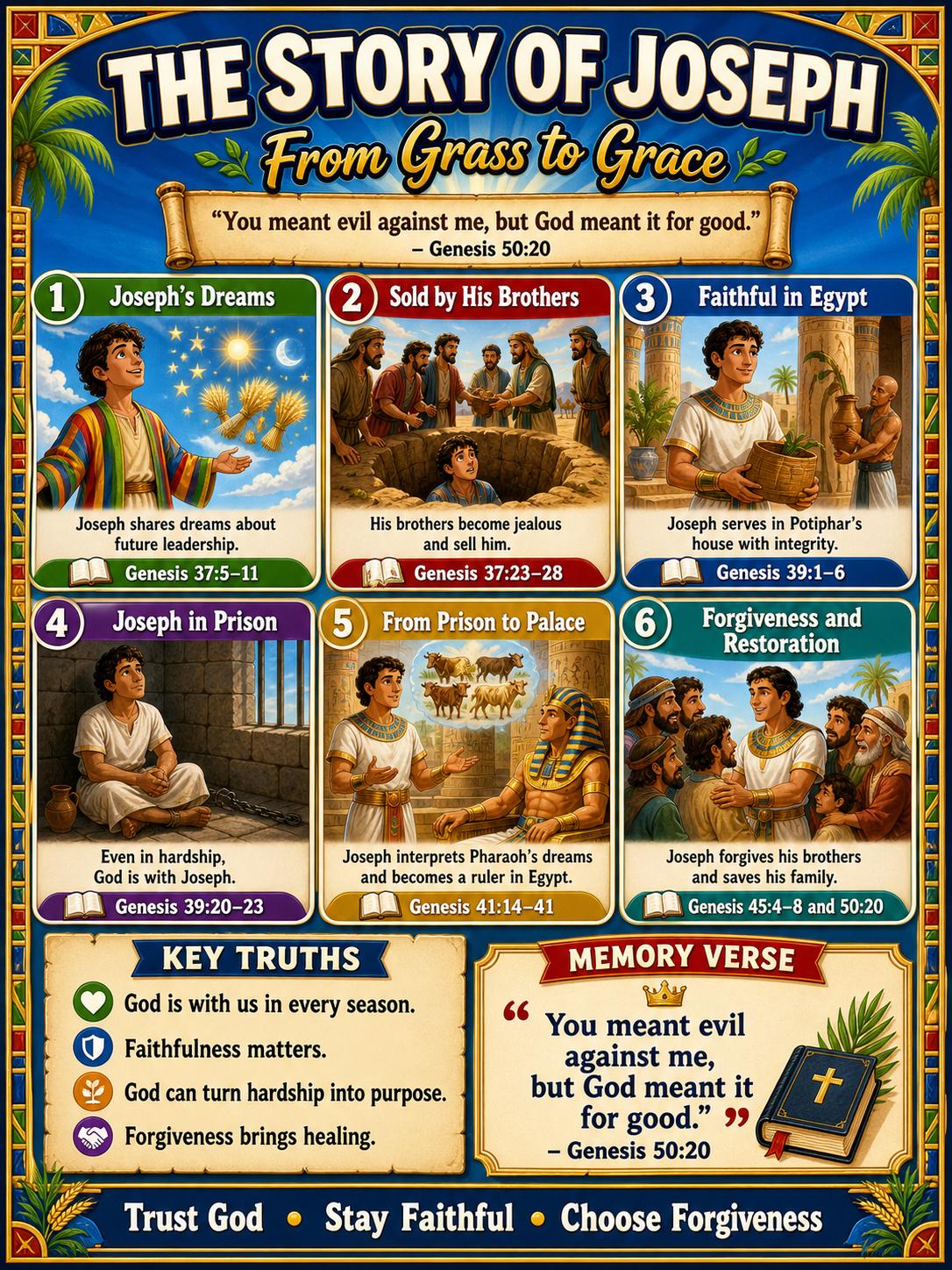 Story of Joseph Bible Study Bundle, Poster, Worksheet, Teacher Lesson, Guide, Quiz (PDF, PNG and MP4 Downloads)