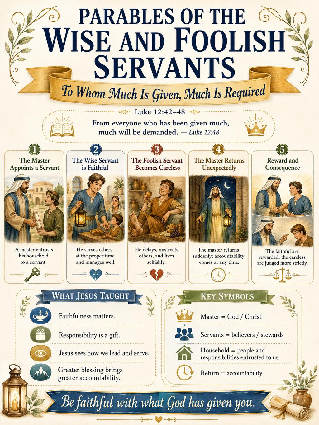 Wise and Foolish Servants Bible Study Bundle, Parable Poster, Student Worksheet, Teacher Lesson, Guide, Quiz, PDF, PNG and MP4