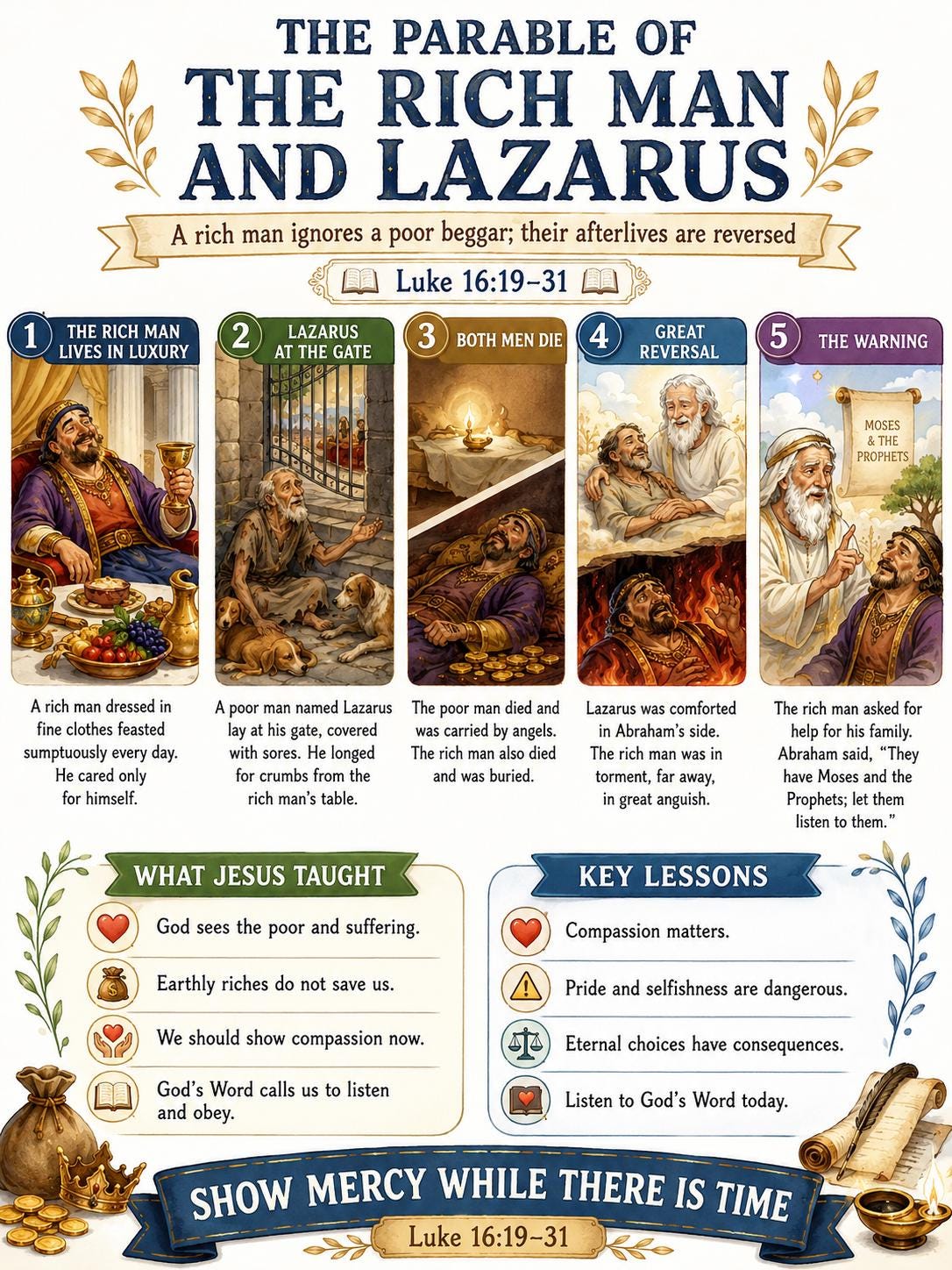 Rich Man and Lazarus Bible Study Bundle, Parable Poster, Student Worksheet, Teacher Lesson, Guide, Quiz, PDF, PNG and MP4