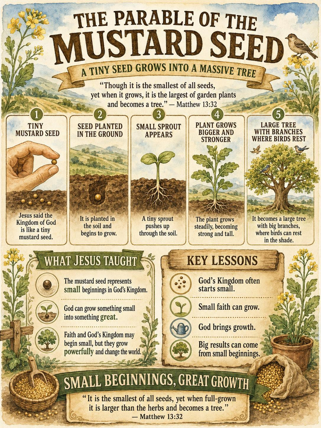 The Parable of the Mustard Seed Bible Study, Poster, Worksheet, Teacher Lesson, Guide, Quiz,( PDF, PNG and MP4 Downloads)