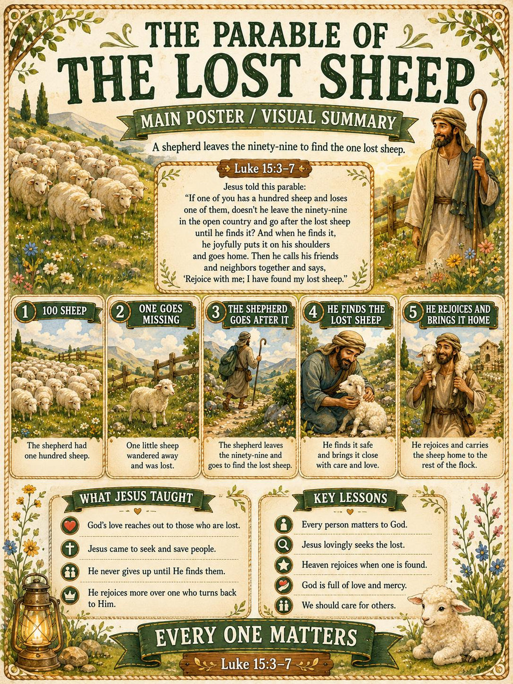 The Lost Sheep Bible Study Bundle, Parable Poster, Worksheet, Teacher Lesson, Guide, Quiz, (PDF, PNG and MP4)