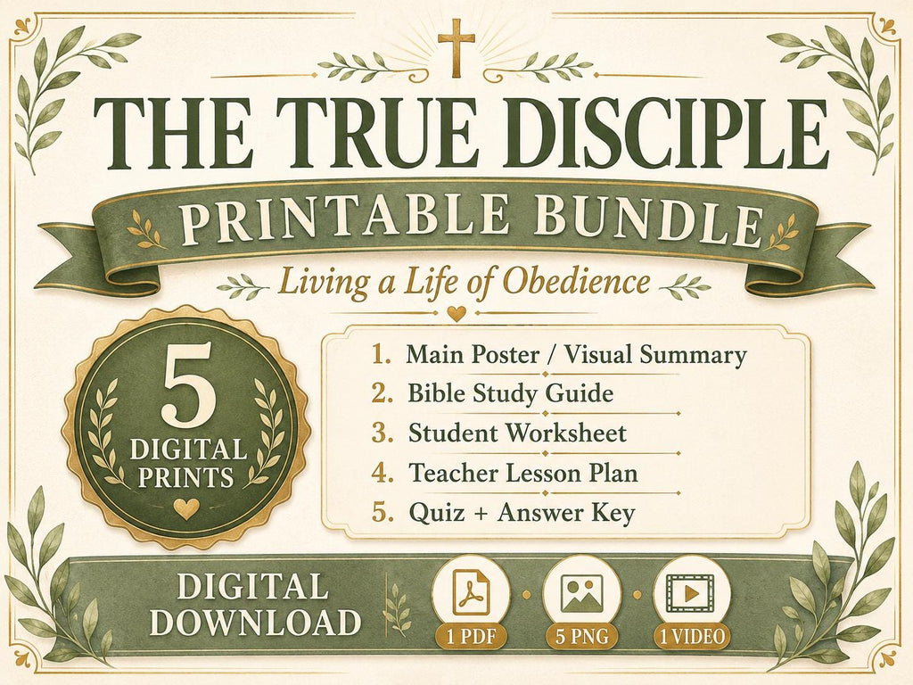 The True Disciple Bible Study Bundle, Christian Poster, Worksheet, Teacher Lesson, Guide, Quiz, (PDF, PNG and MP4)