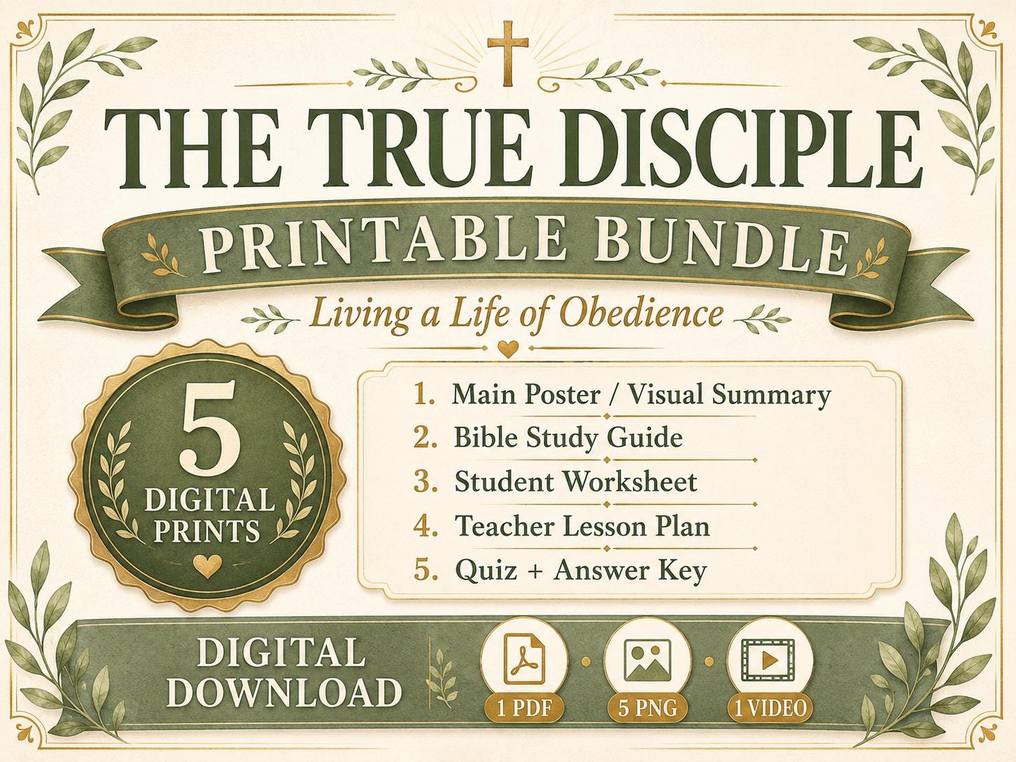 The True Disciple Bible Study Bundle, Christian Poster, Worksheet, Teacher Lesson, Guide, Quiz, (PDF, PNG and MP4)