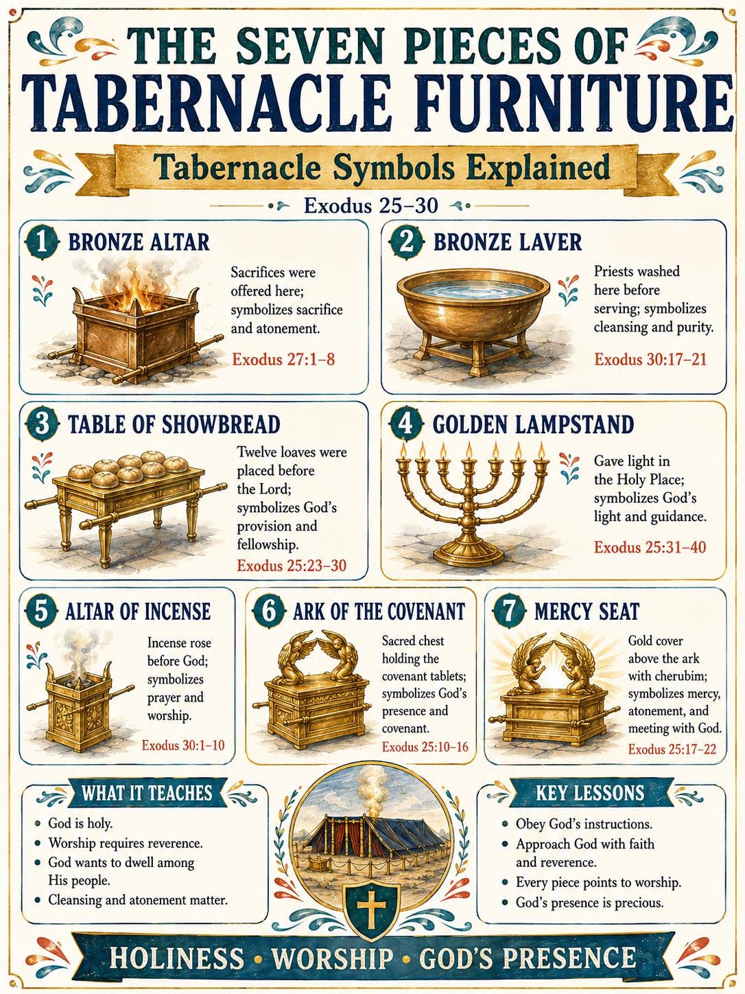 Seven Pieces of Tabernacle Bible Study Bundle, Tabernacle Symbols Poster, Worksheet, Teacher Lesson, Guide, Quiz,( PDF, PNG and MP4 )