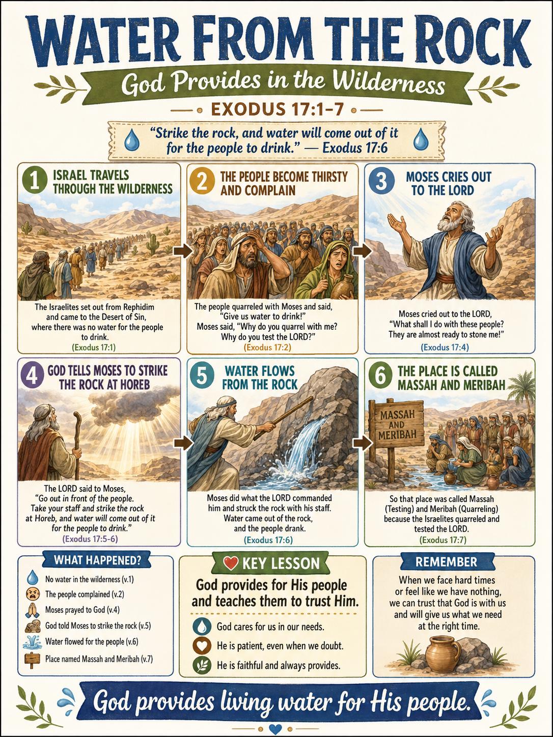 Moses and Water From the Rock Bible Study Bundle, Exodus Poster, Worksheet, Teacher Lesson, Guide, Quiz, (PDF, PNG and MP4 Downloads)
