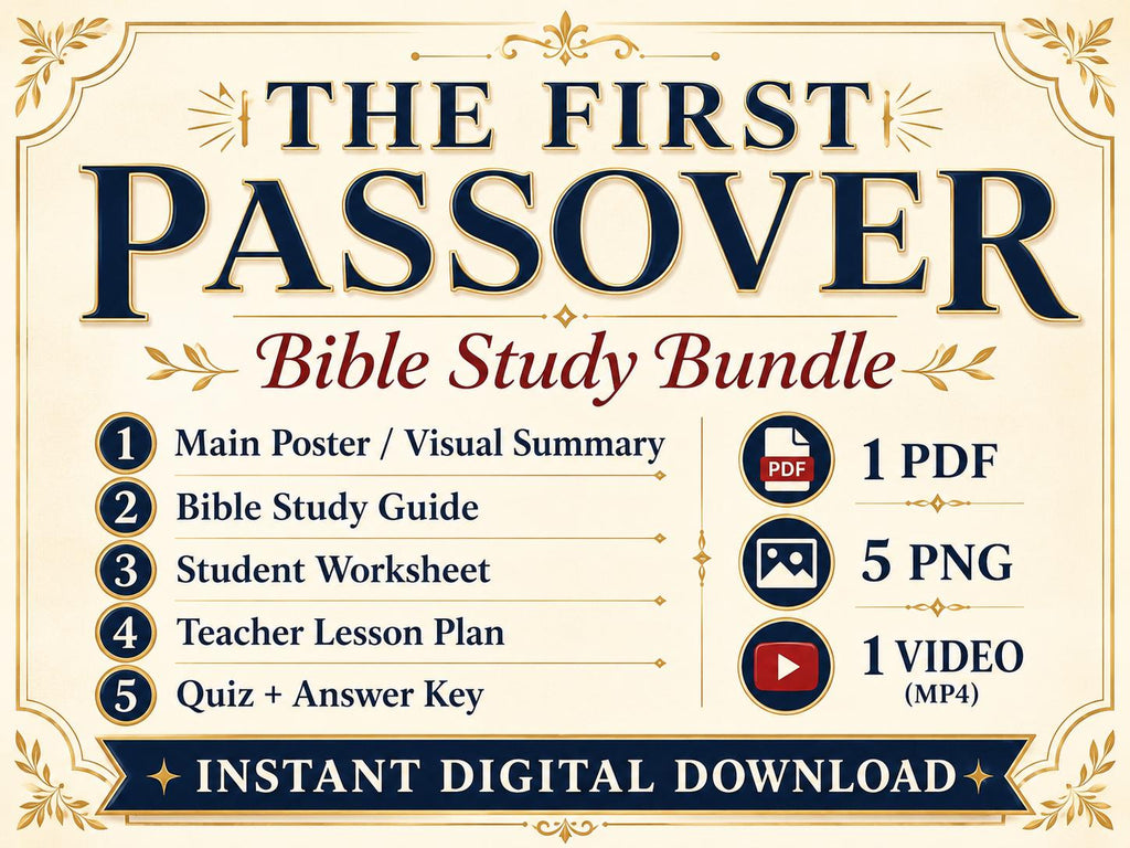The First Passover Bible Study Bundle, Exodus Poster, Worksheet, Teacher Lesson, Guide, Quiz, (PDF, PNG and MP4)
