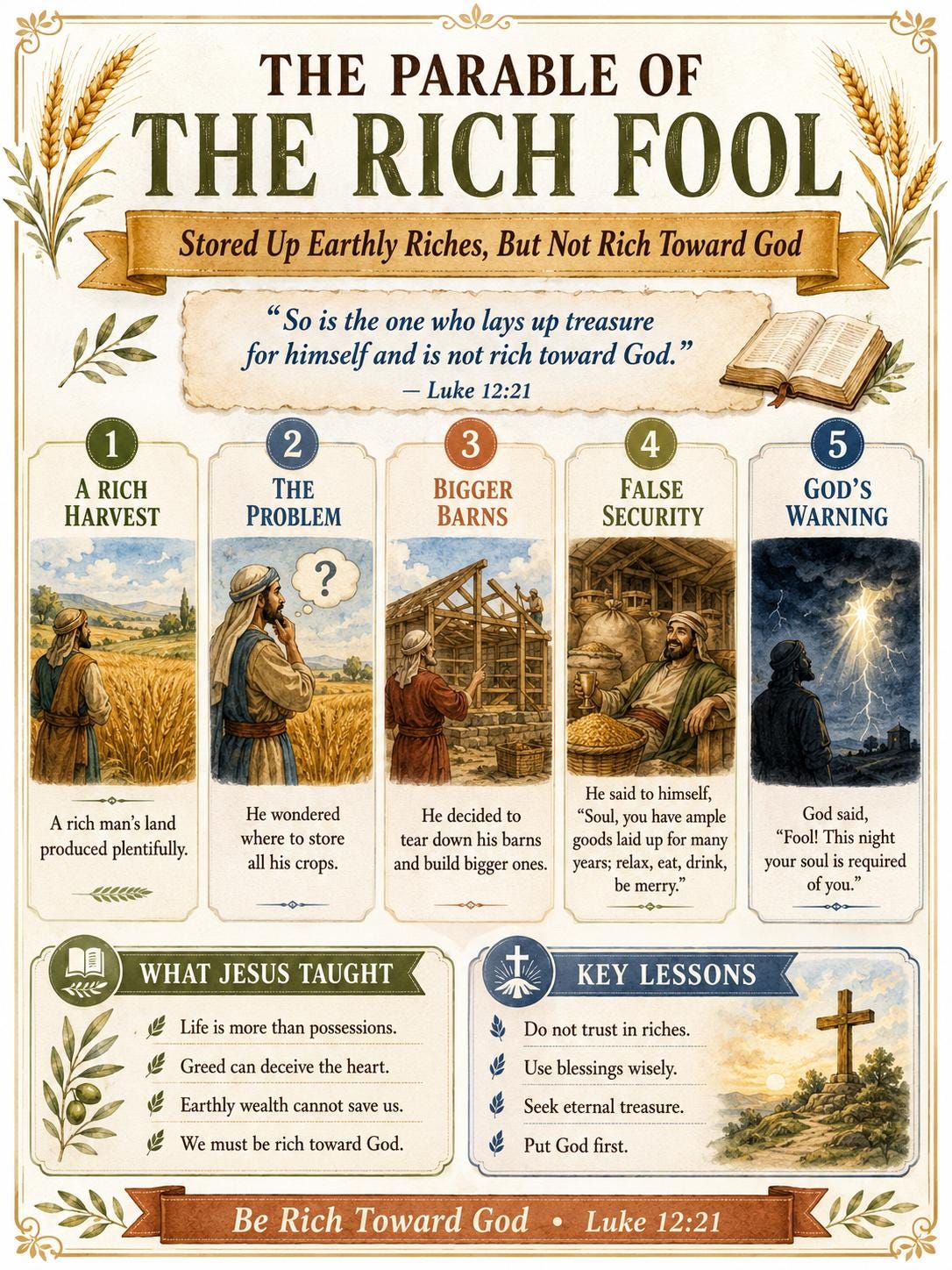 The Rich Fool Bible Study Parable Poster, Student Worksheet, Teacher Lesson, Guide, Quiz, PDF, PNG and MP4 Downloads