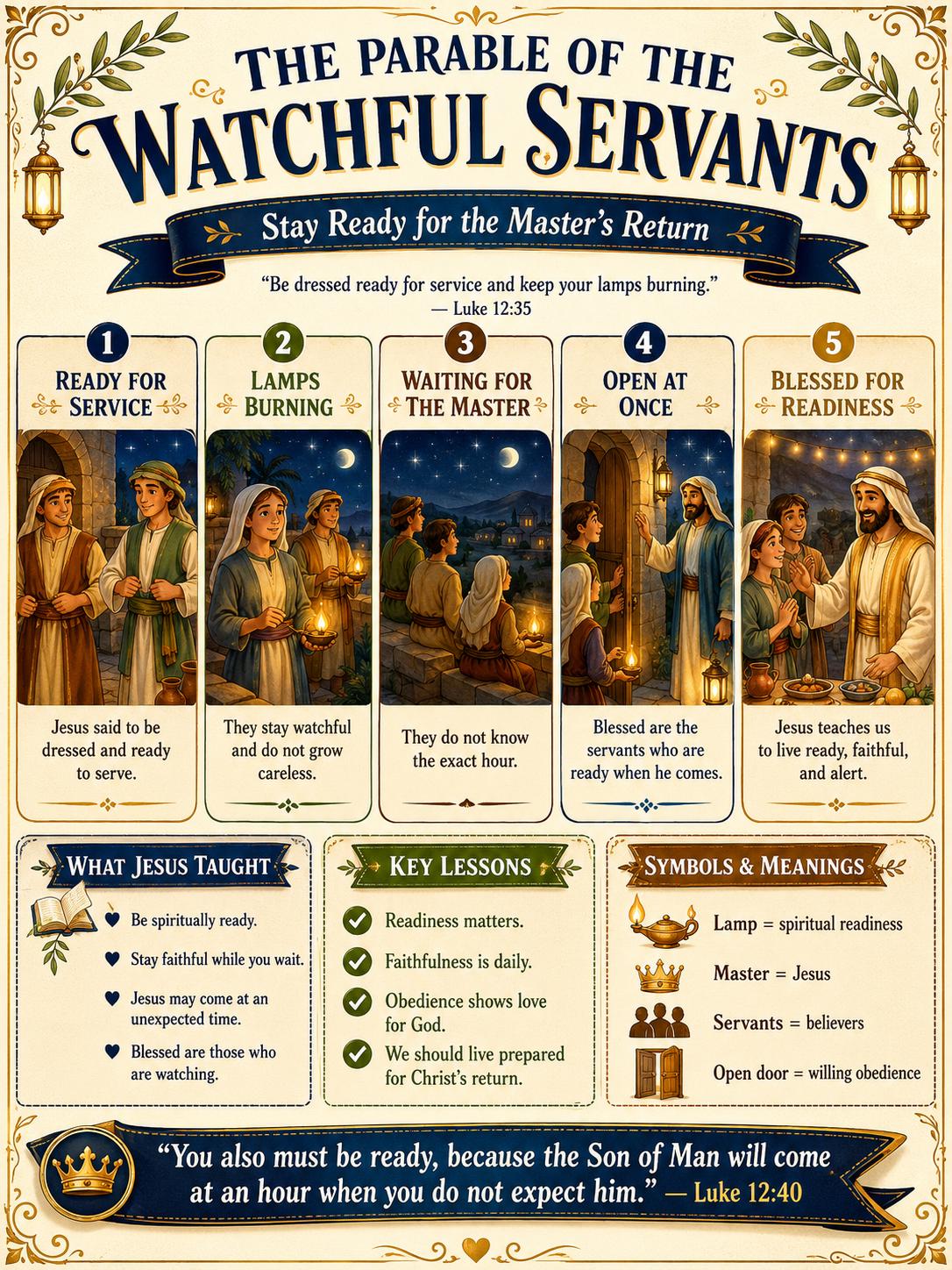 Watchful Servants Bible Study Bundle, Parable Poster, Student Worksheet, Teacher Lesson, Guide, Quiz, PDF, PNG and MP4