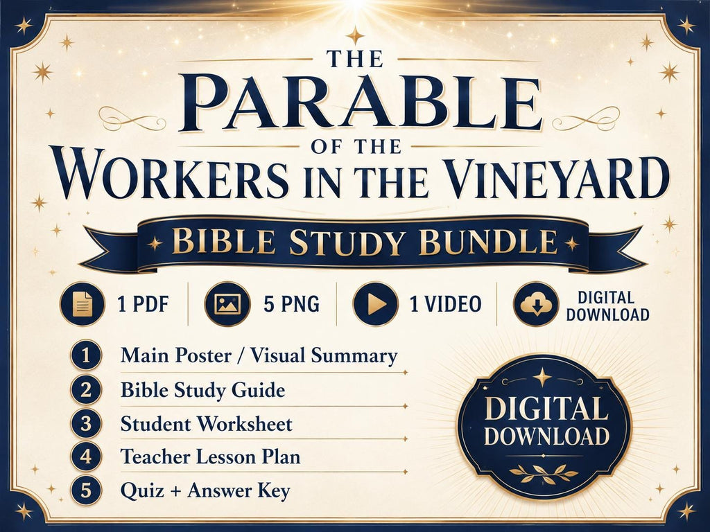 Workers in the Vineyard Bible Study Bundle, Parable Poster, Student Worksheet, Teacher Lesson, Guide, Quiz, (PDF, PNG and MP4)