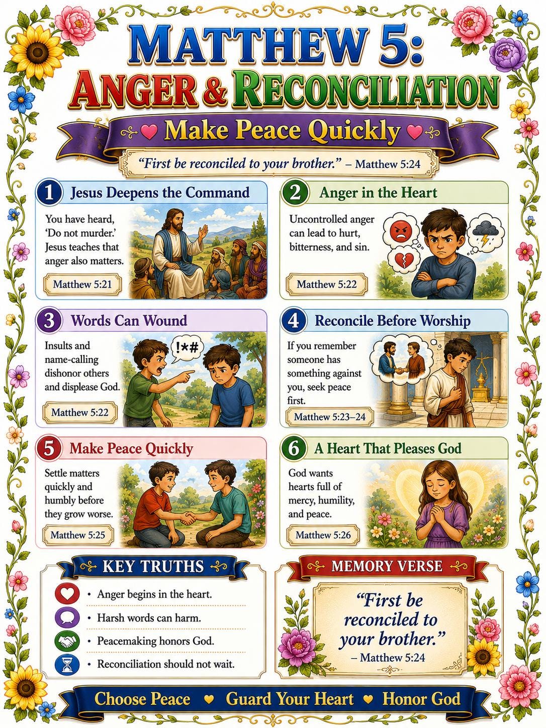 Anger and Reconciliation Bible Study Bundle, Matthew 5 Poster, Worksheet, Teacher Lesson, Study Guide, Quiz, (PDF, PNG and MP4 Downloads)
