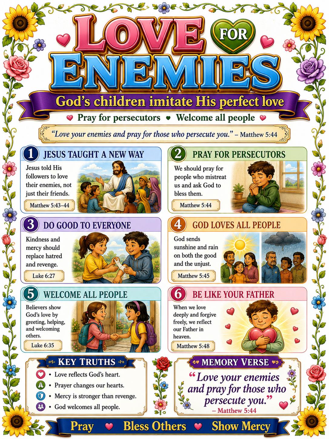 Love for Enemies Bible Study Bundle, Matthew 5 Poster, Worksheet, Teacher Lesson, Guide, Quiz,(PDF, PNG and MP4 Downloads)