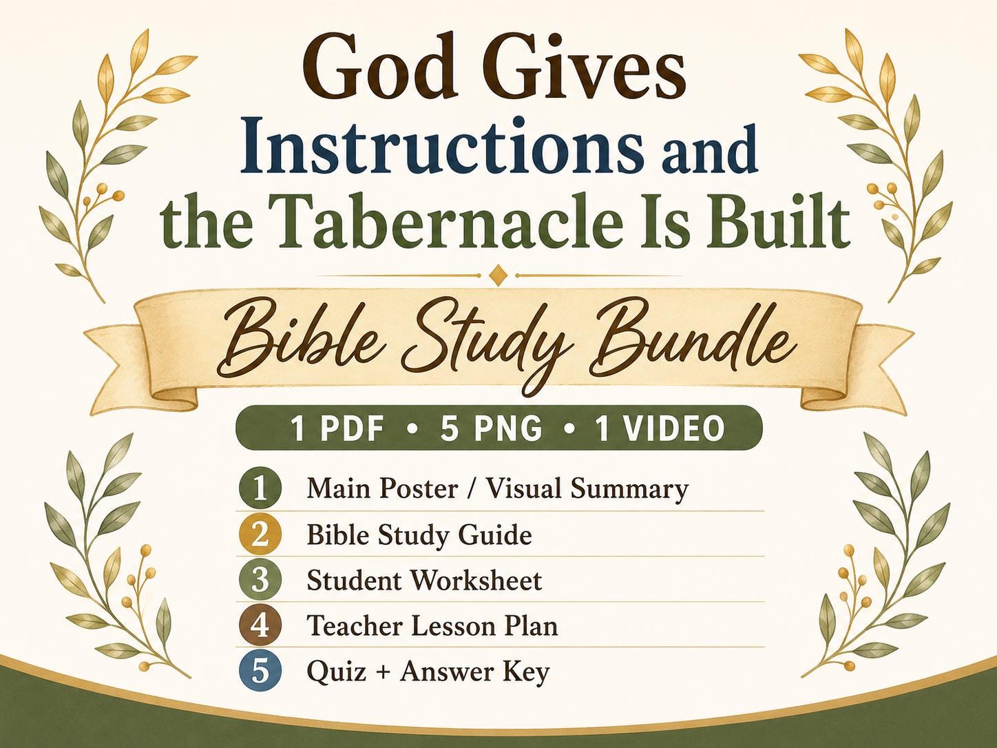 God Gives Instructions and Tabernacle Is Built Bible Study Bundle, Exodus Poster, Worksheet, Teacher Lesson, Guide, Quiz, (PDF, PNG and MP4)