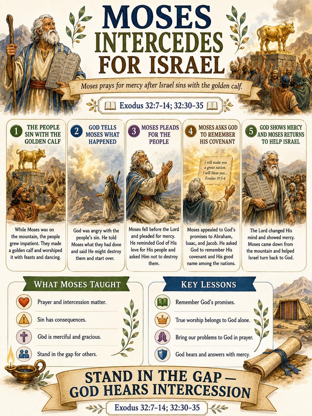 Moses Intercedes for Israel against Calf worship Bible Study Bundle, Exodus Poster, Worksheet, Teacher Lesson, Guide, Quiz, PDF, PNG and MP4