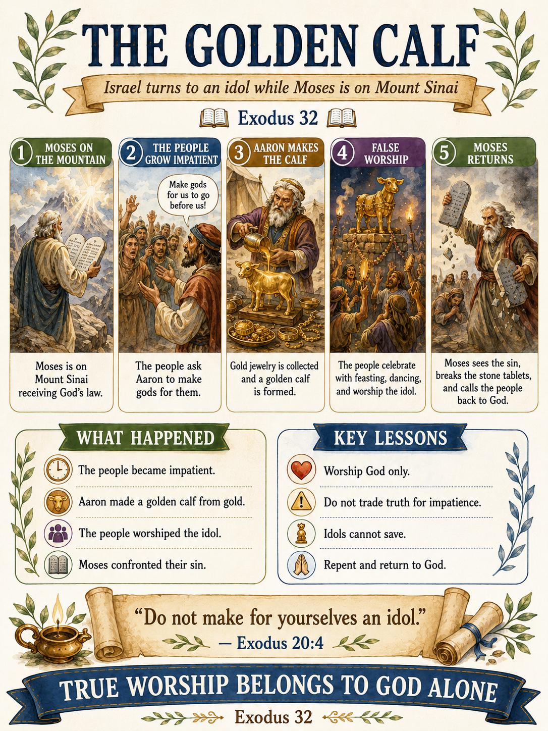 Israel Golden Calf Worship Disobedient Bible Study Bundle, Exodus Poster, Worksheet, Teacher Lesson, Guide, Quiz, (PDF, PNG and MP4 )