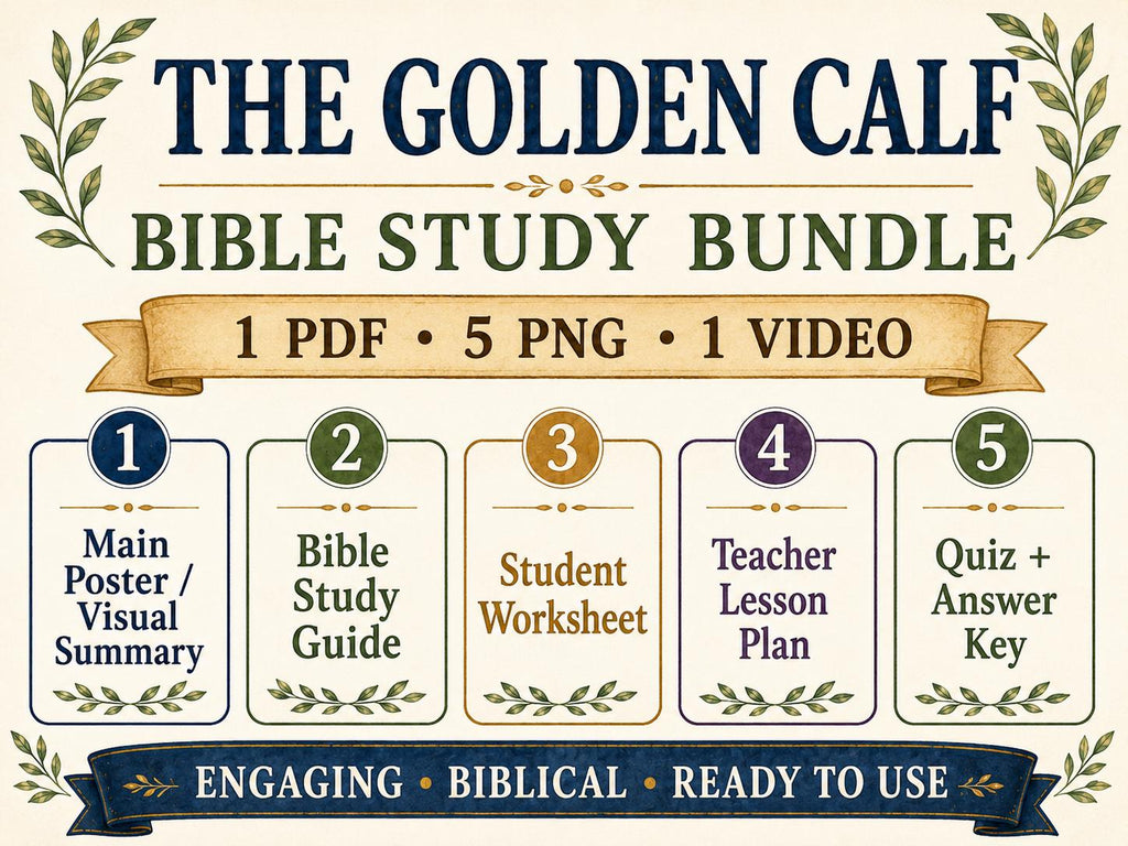 Israel Golden Calf Worship Disobedient Bible Study Bundle, Exodus Poster, Worksheet, Teacher Lesson, Guide, Quiz, (PDF, PNG and MP4 )