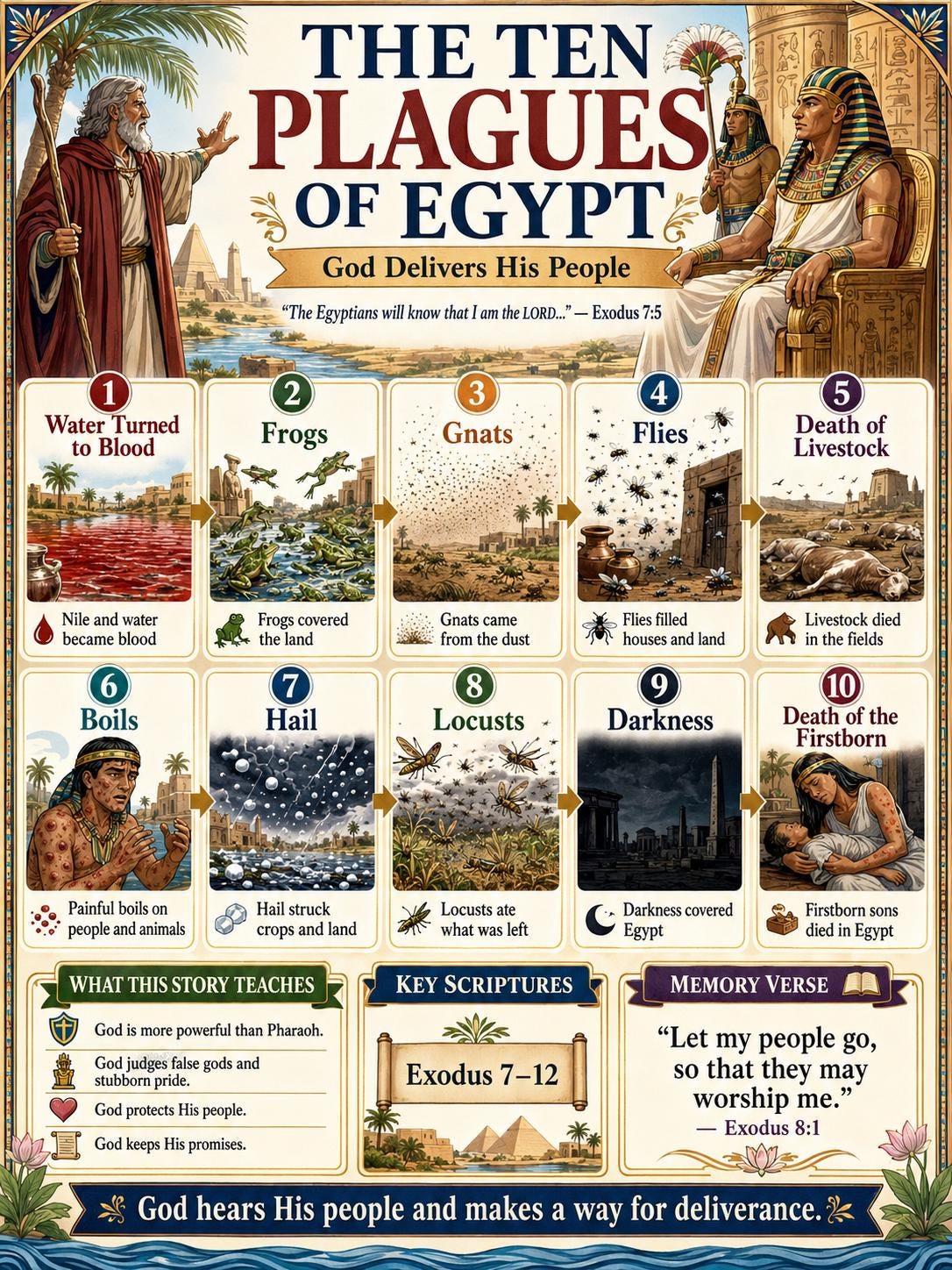 The Ten Plagues of Egypt Bible Study Bundle, Exodus Poster, Worksheet, Teacher Lesson, Guide, Quiz, (PDF, PNG and MP4 )