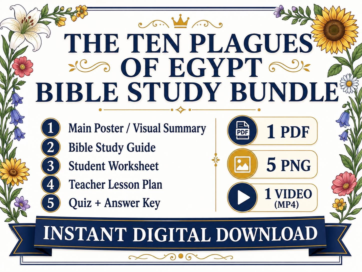 The Ten Plagues of Egypt Bible Study Bundle, Exodus Poster, Worksheet, Teacher Lesson, Guide, Quiz, (PDF, PNG and MP4 )