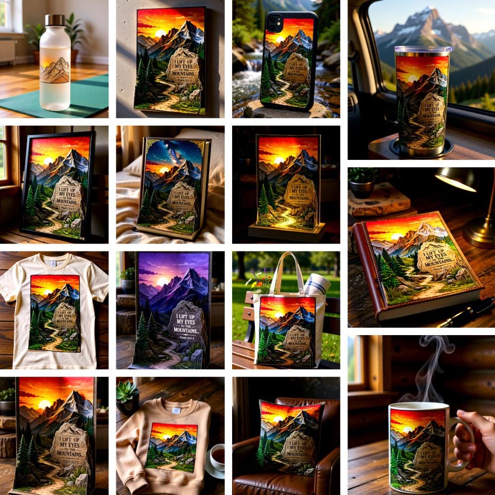 I Lift Up My Eyes to the Mountains Psalm 121,  Video, plus 15 Bible Verse Wall Art, (15 PNG, digital video verse)