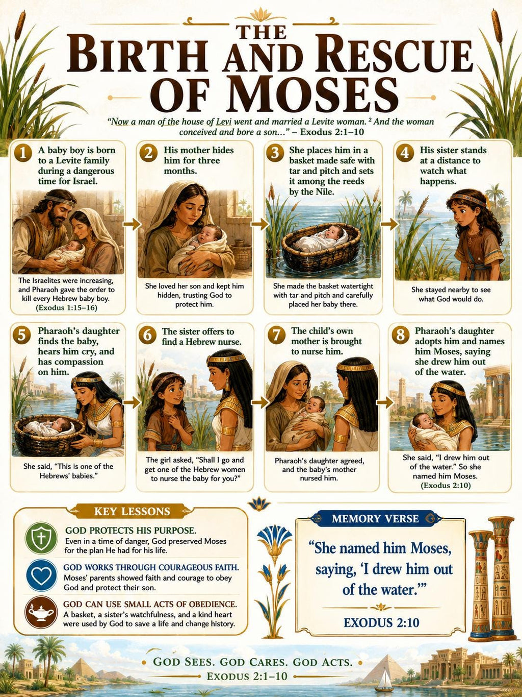 Birth and Rescue of Moses Bible Study Bundle, Exodus Poster, Student Worksheet, Teacher Lesson, Guide, Quiz, PDF, PNG and MP4