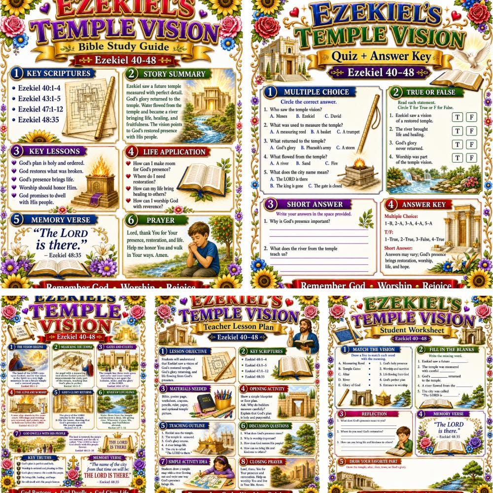 Ezekiel's Temple Vision Bible Study Bundle | Temple Poster | Worksheet | Teacher Lesson | Study Guide | Bible Quiz | PDF, PNG & MP4