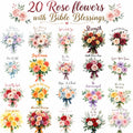 20 Bible Blessings Rose Flower Clipart Bundle, Christian Encouragement PNG, Scripture Floral Clipart, Faith Stickers,  Art