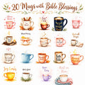 20 Mugs with Bible Blessings Clipart Bundle, Christian Coffee Mug PNG, Faith Encouragement Art, Scripture Stickers, Digital Download