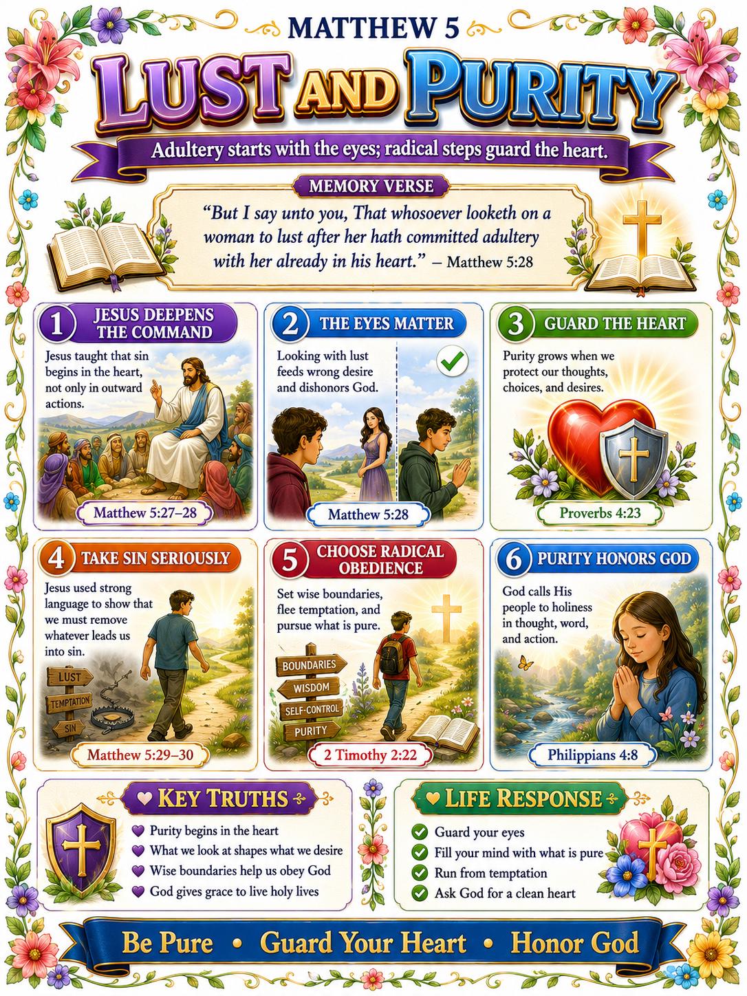 Lust and Purity Bible Study Bundle, Matthew 5 Poster, Worksheet, Teacher Lesson, Guide, Quiz, (PDF, PNG and MP4 Downloads)