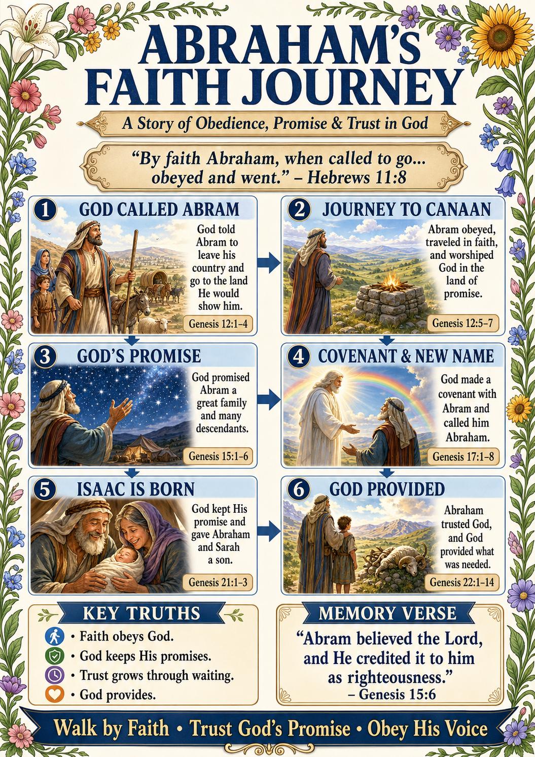 Abraham's Faith Journey Bible Poster, Lesson, Guide, worksheet, Quiz (PDF, 5 PNG, Downloads)