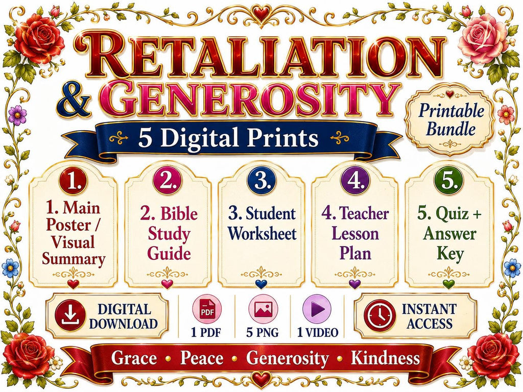 Retaliation and Generosity Bible Study Bundle, Poster, Worksheet, Teacher Lesson, Guide, Quiz, (PDF PNG MP4 Downloads)