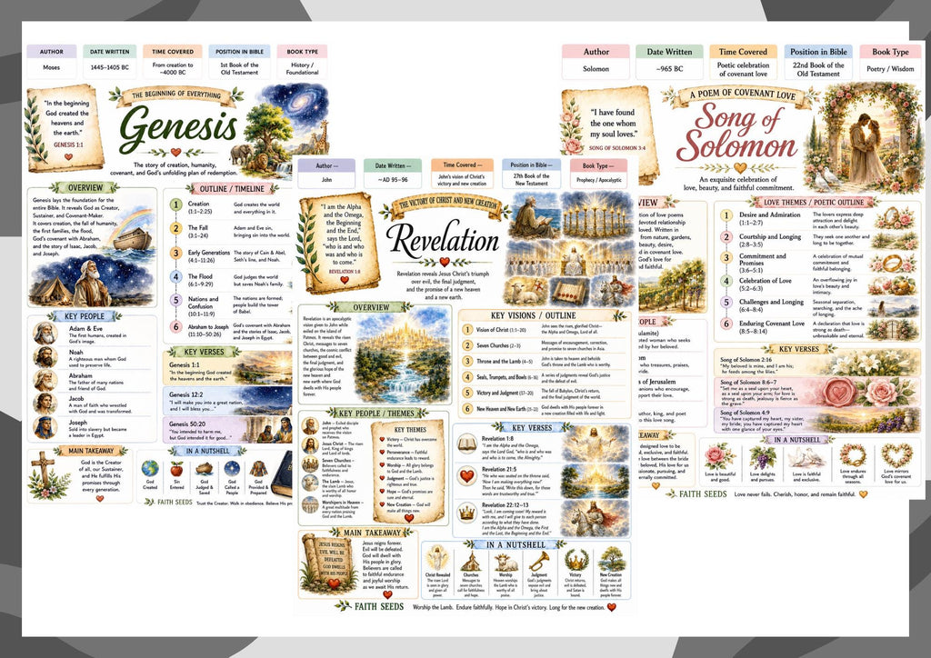 66 Books Bible Summary Bundle,  Old & New Testament Study Posters, Christian Printable Bible Overview, Scripture Study Guide (PDF AND PNG)