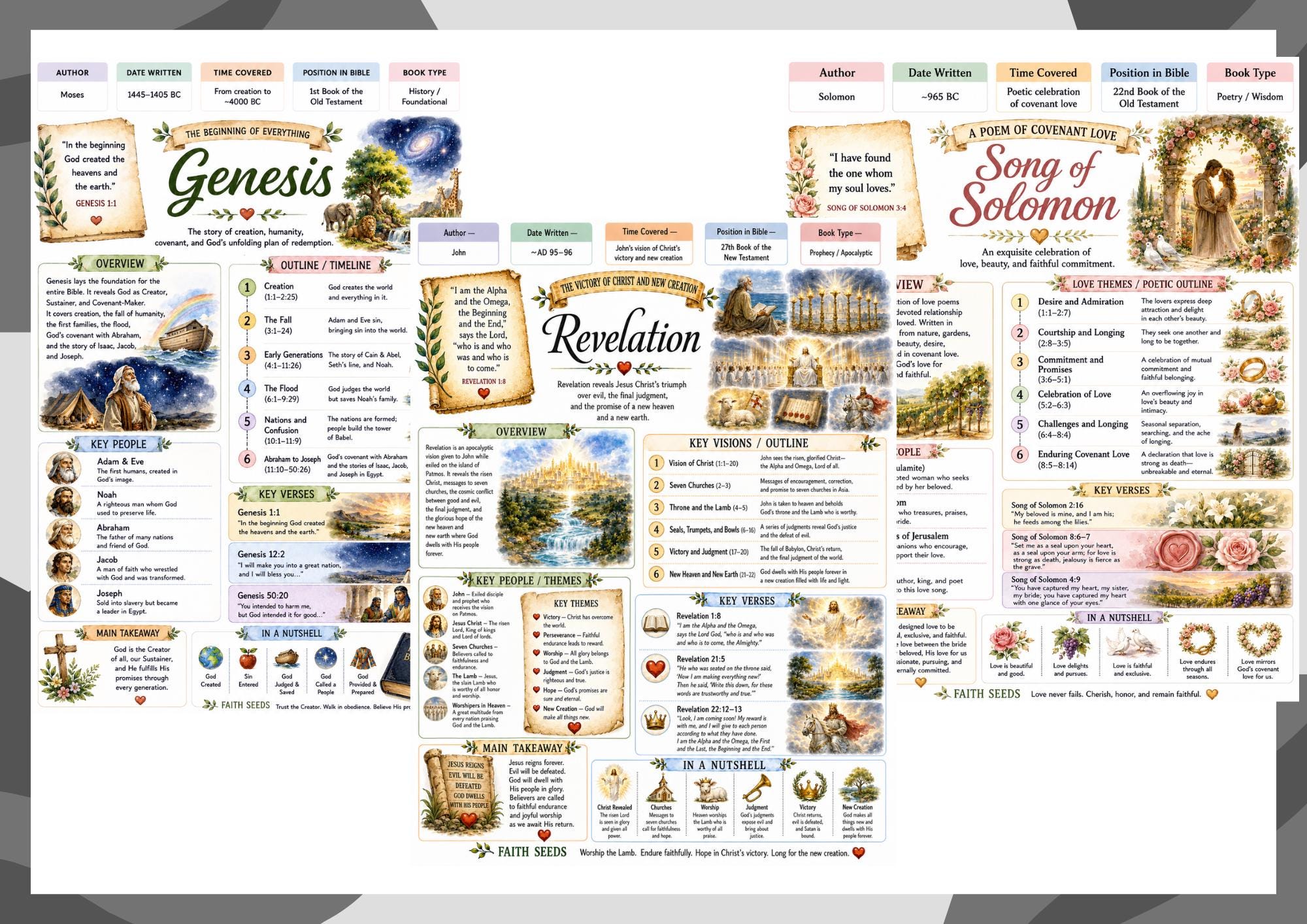 66 Books Bible Summary Bundle,  Old & New Testament Study Posters, Christian Printable Bible Overview, Scripture Study Guide (PDF AND PNG)