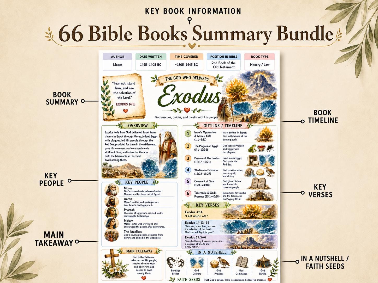 66 Books Bible Summary Bundle,  Old & New Testament Study Posters, Christian Printable Bible Overview, Scripture Study Guide (PDF AND PNG)