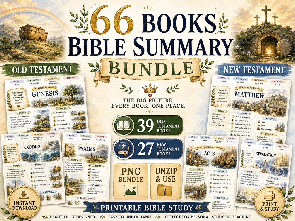 66 Books Bible Summary Bundle,  Old & New Testament Study Posters, Christian Printable Bible Overview, Scripture Study Guide (PDF AND PNG)
