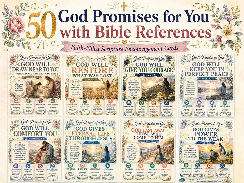 50 God Promises for You with Bible References, Christian Scripture Cards, Bible Verse Printable Bundle, Faith Encouragement  Art