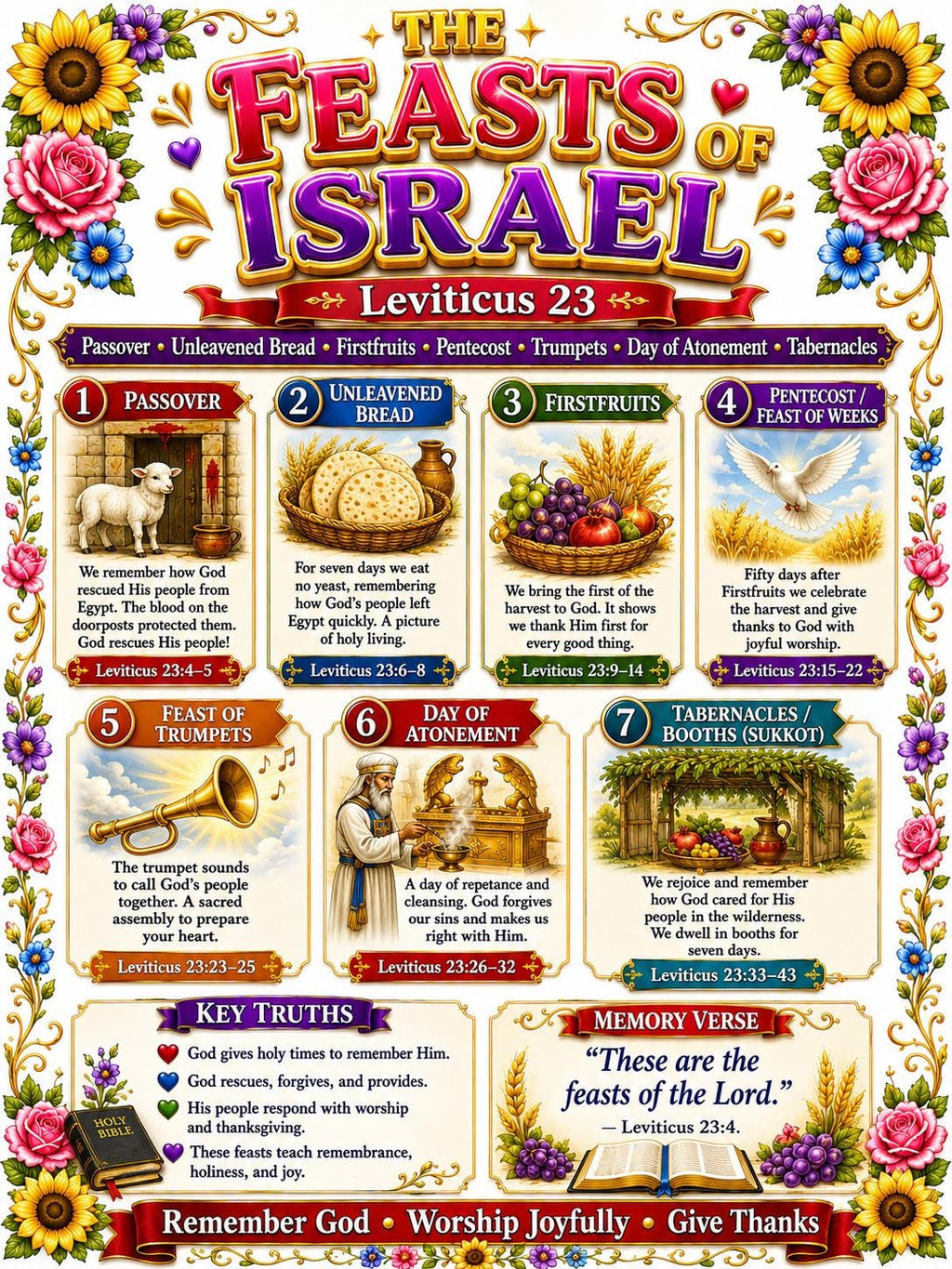 The Feasts of Israel Bible Study Bundle, Leviticus 23 Poster, Worksheet, Teacher Lesson, Guide, Quiz, (PDF, PNG and MP4 Downloads)